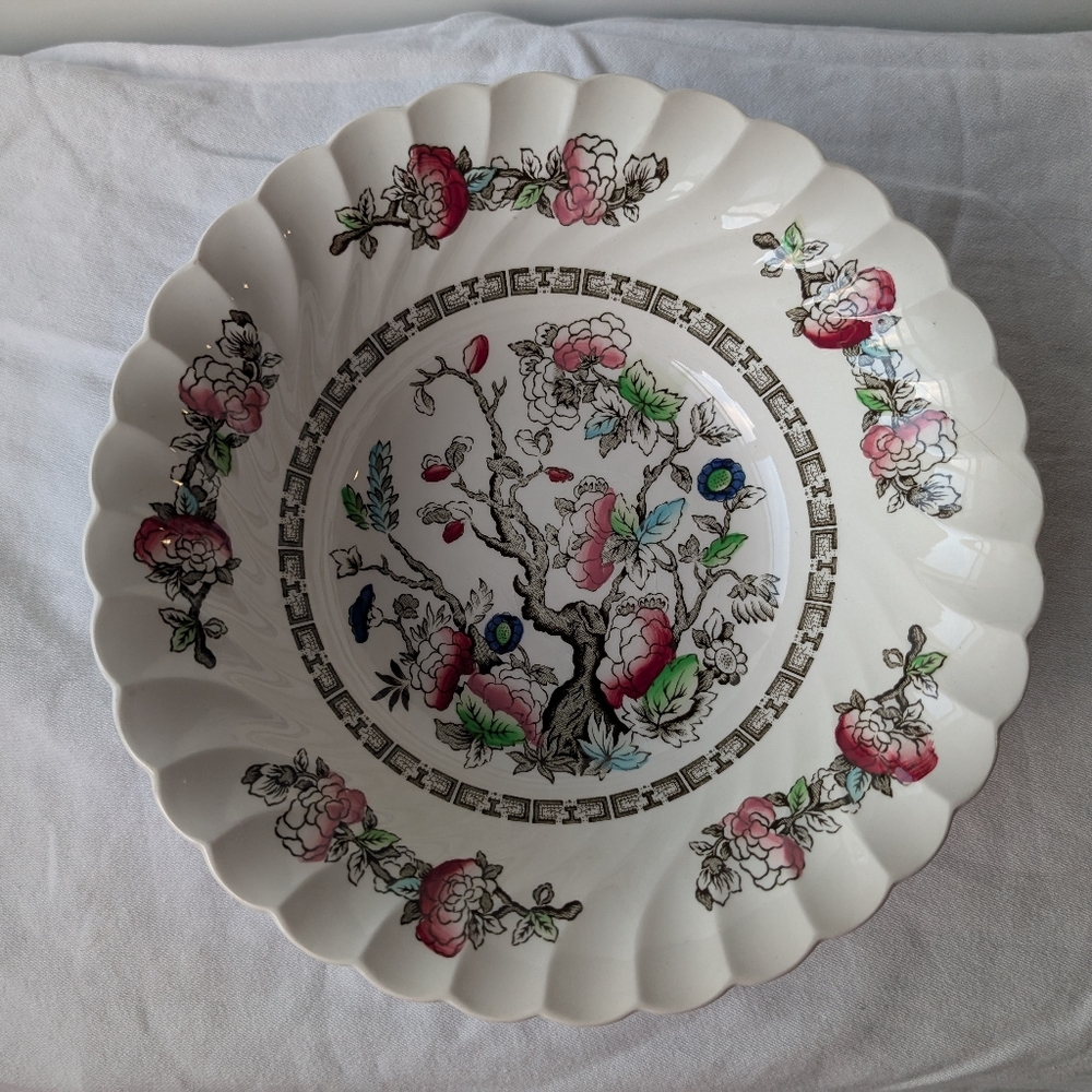 Myott Indian Tree Floral Scalloped Rim Round Serving Bowl Discontinued
